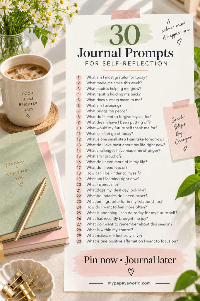 30 journal prompts for self reflection printable checklist